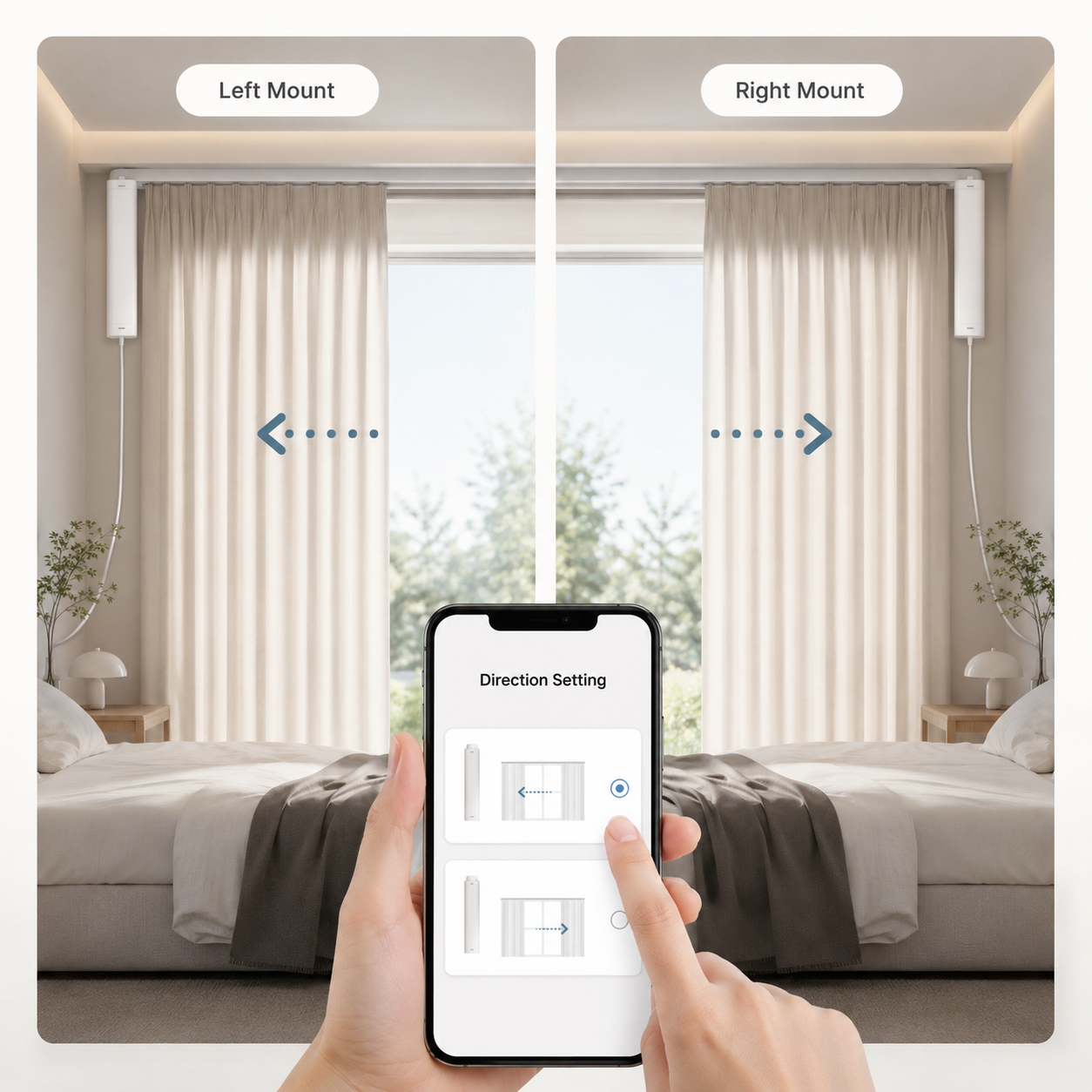 Motor direction setting for left and right curtain installation