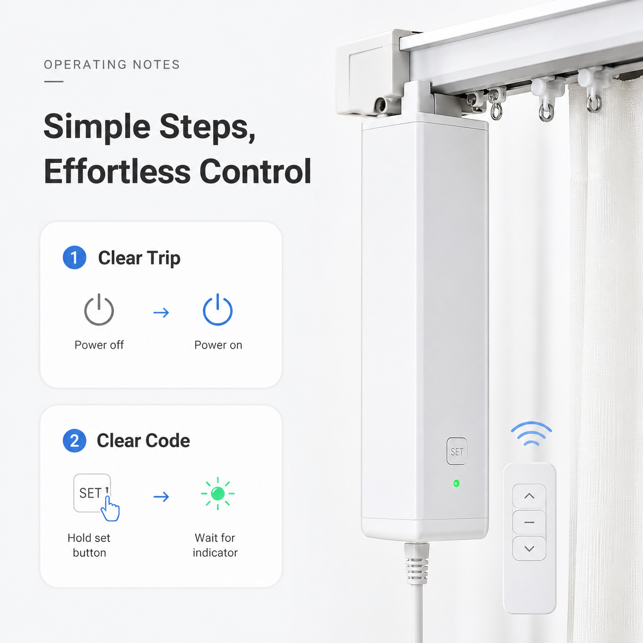 Operating notes for NeoCurtain clear trip and clear code functions