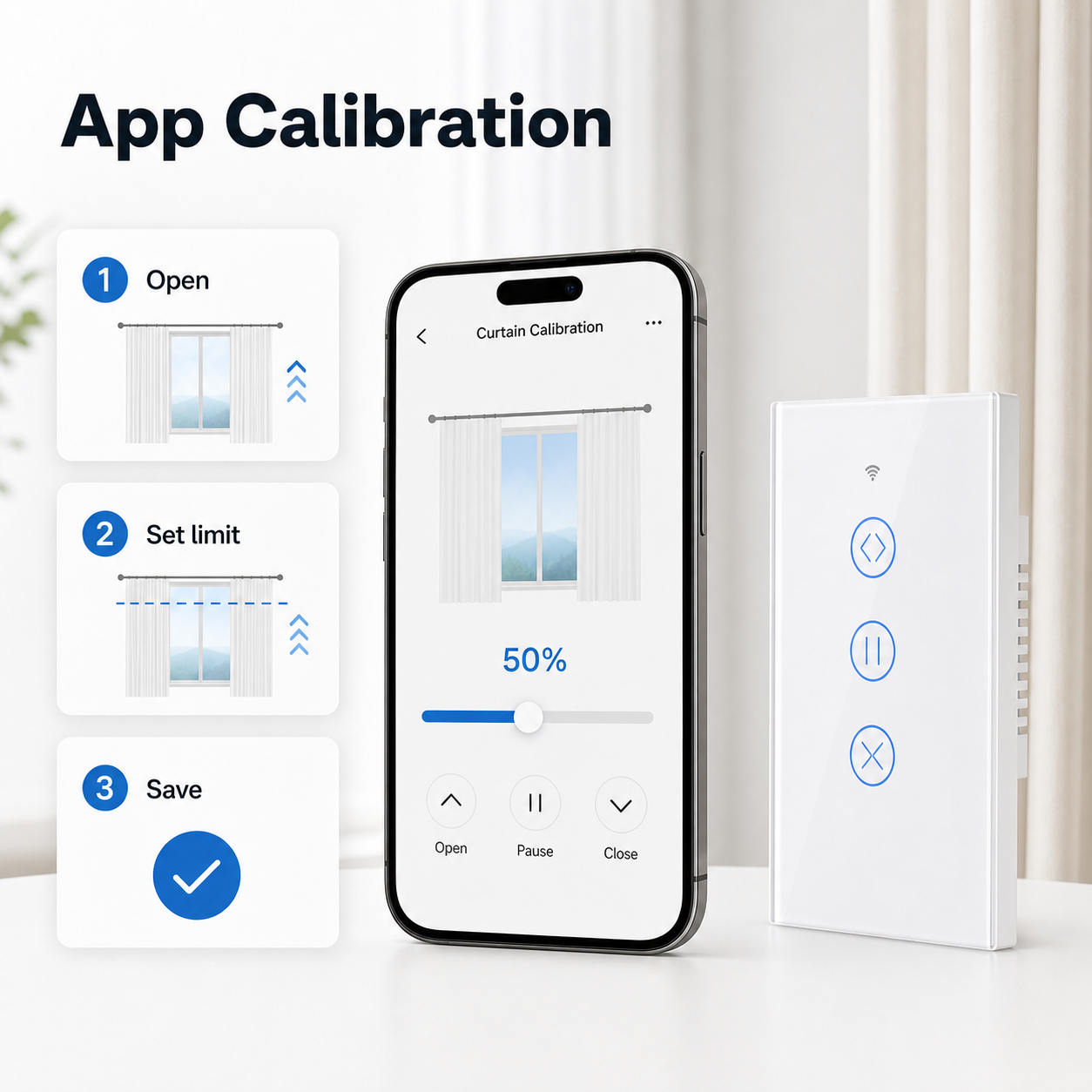App calibration image for smart curtain wall switch