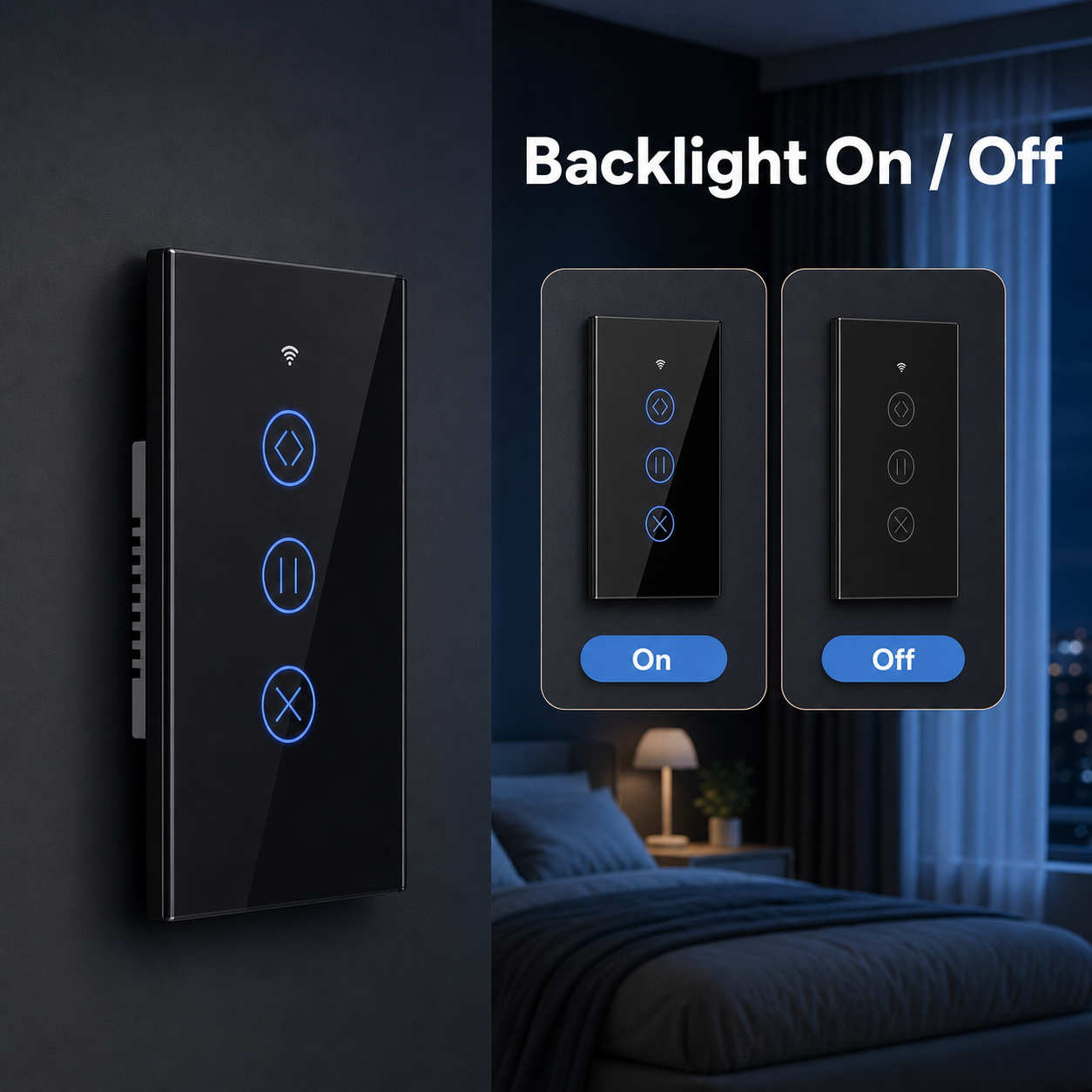Backlight on off image for black curtain touch switch