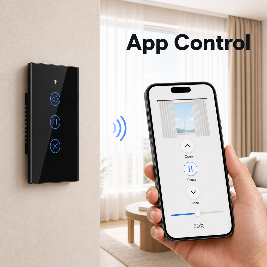Black curtain touch switch with app control interface