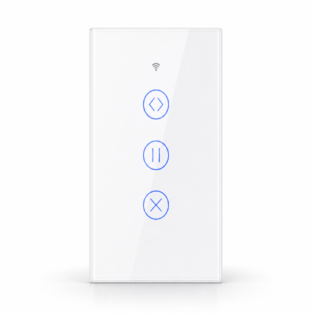Interrupteur tactile ZigBee pour rideau en verre blanc sur fond blanc studio