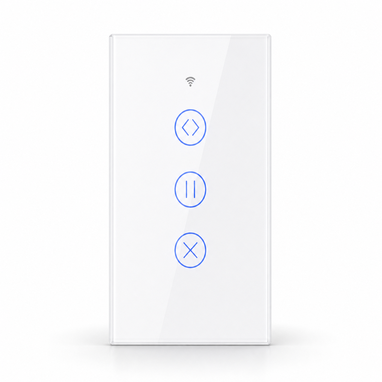 Interrupteur tactile ZigBee pour rideau en verre blanc sur fond blanc studio