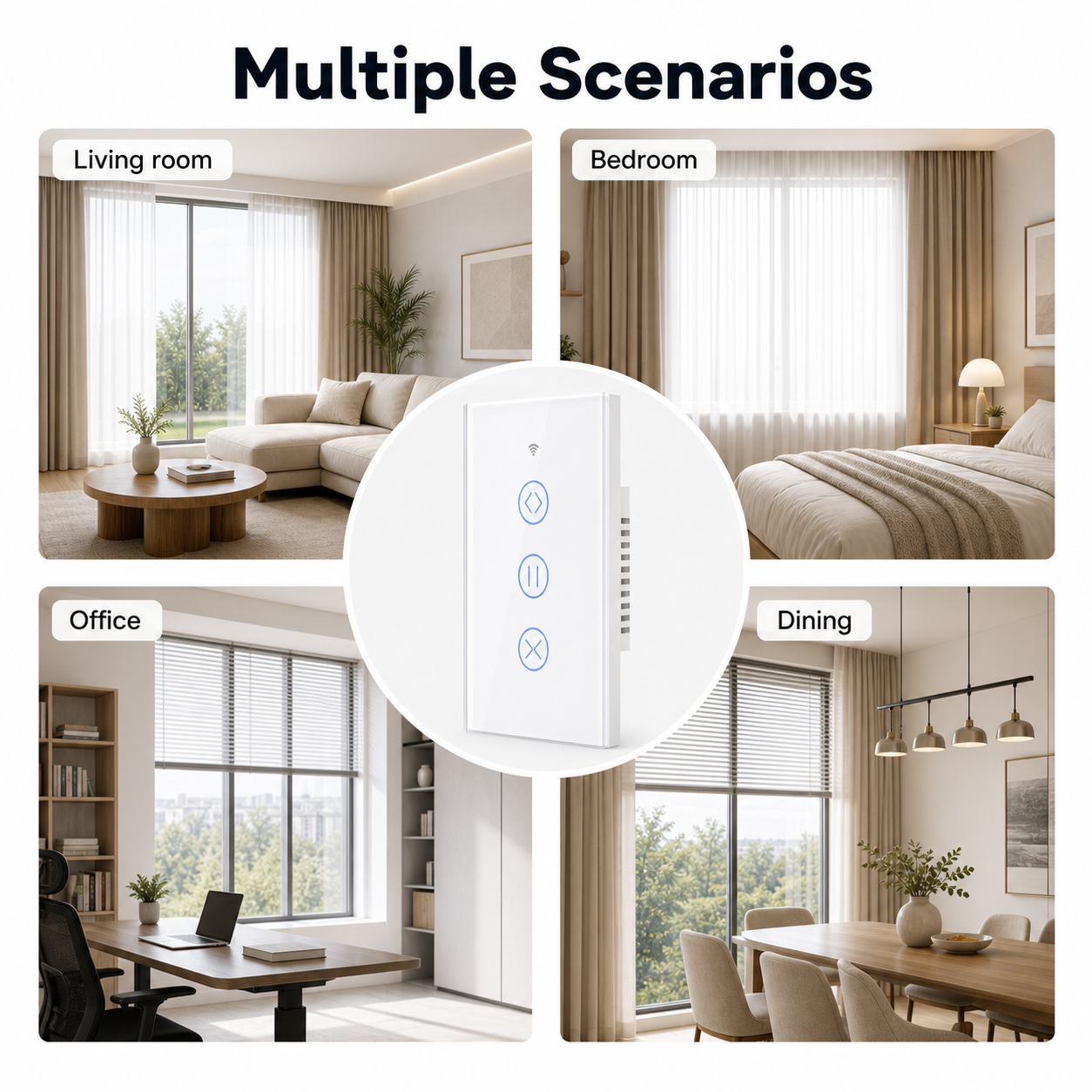 Multiple home scenarios image for curtain wall switch