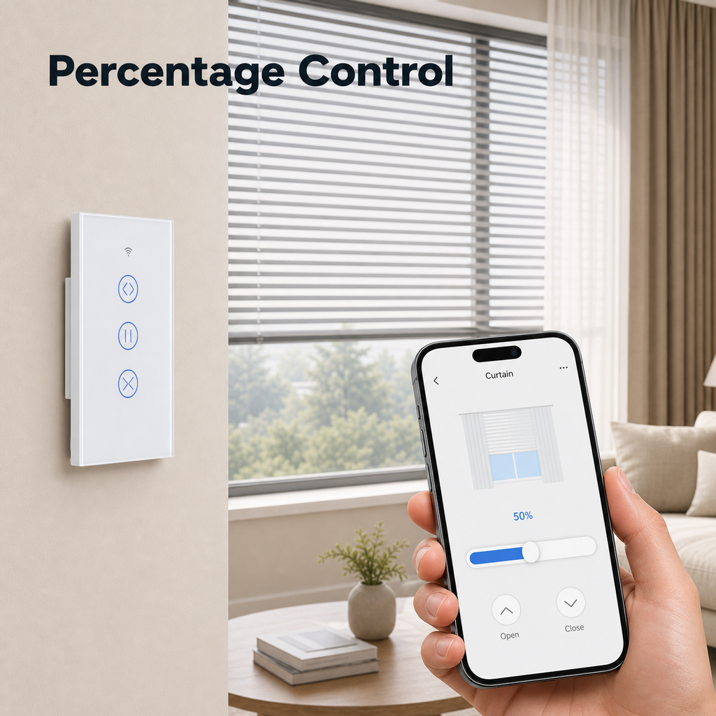 Percentage control app screen for smart curtain wall switch
