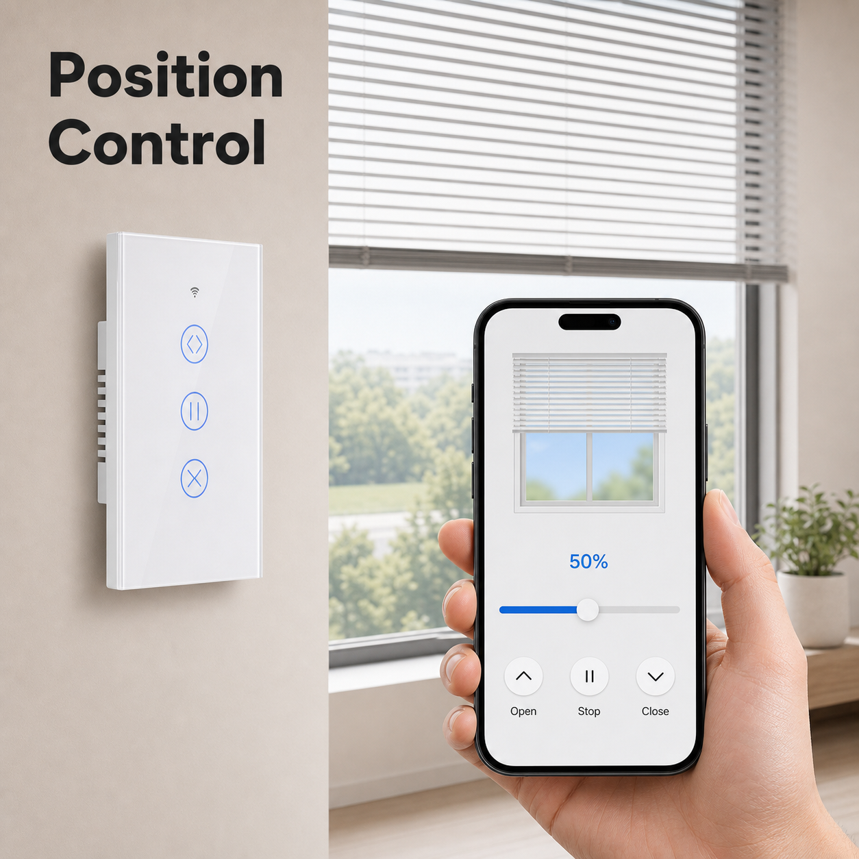Position control slider for smart curtain wall switch