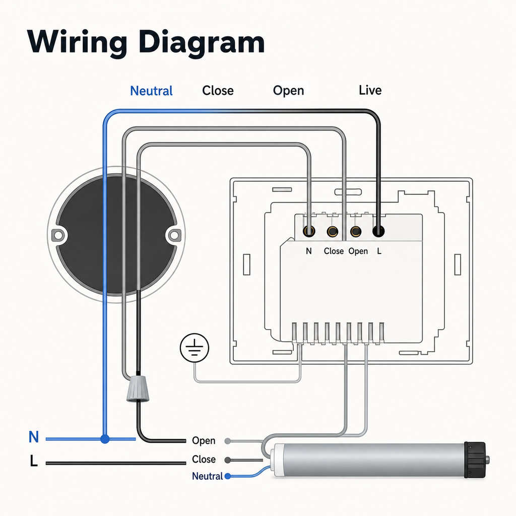 Wiring diagram for smart curtain touch switch with neutral wire