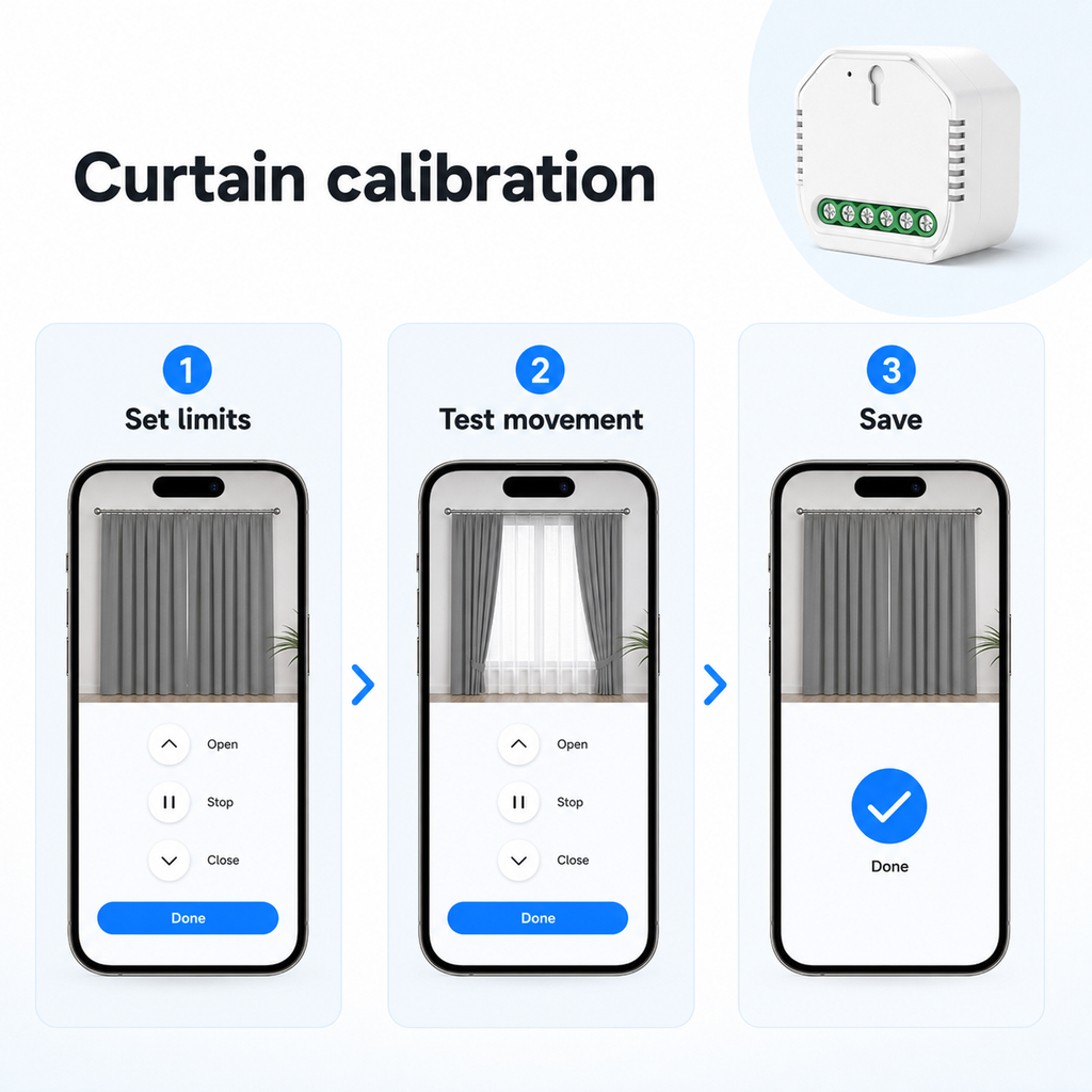 Curtain calibration steps shown on a generic mobile app