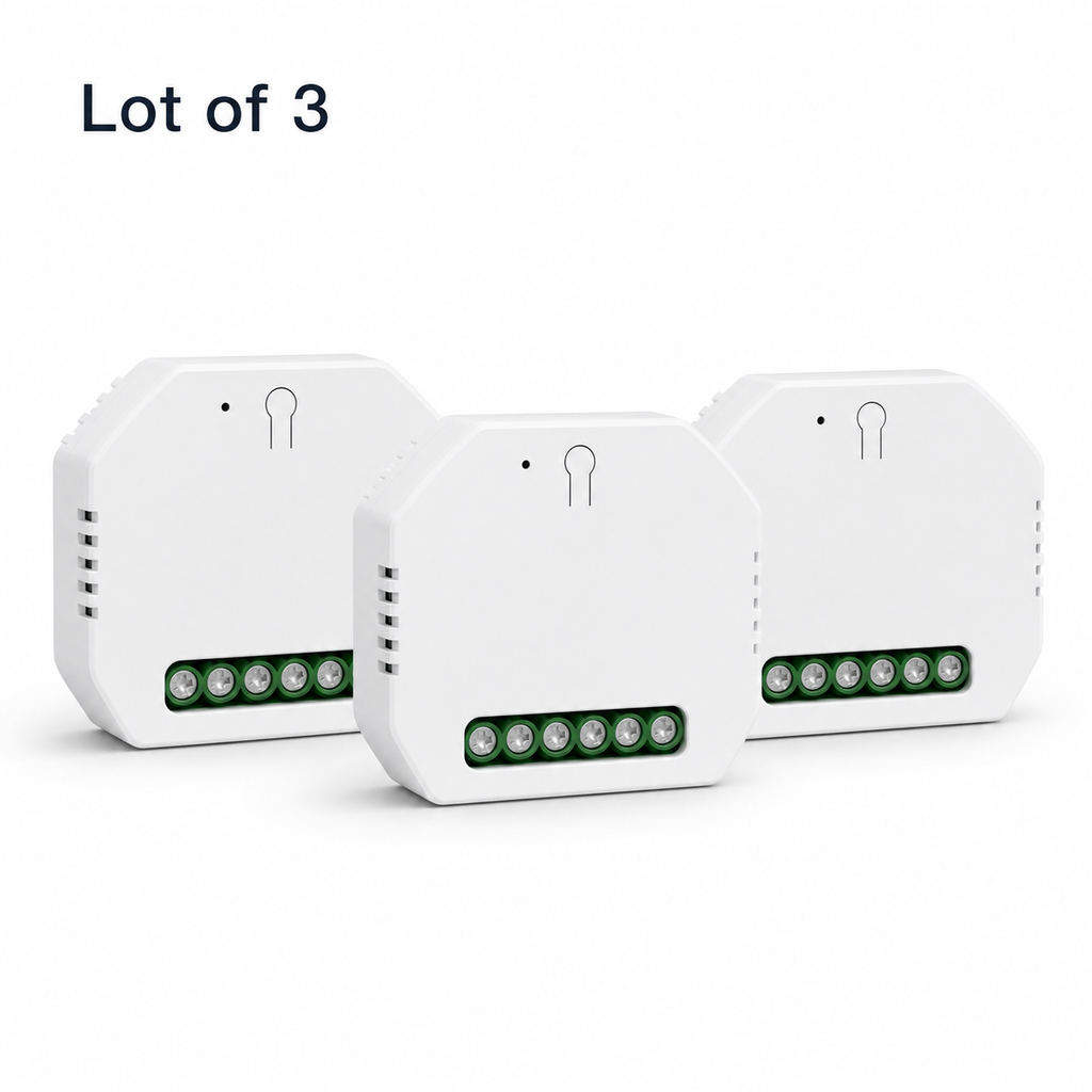 Lot of 3 Wi-Fi curtain modules on a white studio background