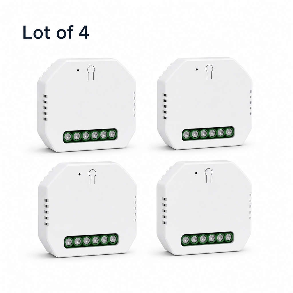 Lot of 4 Wi-Fi curtain modules on a white studio background