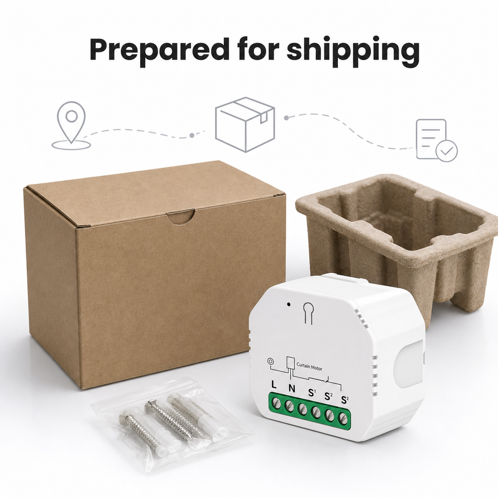 Wi-Fi curtain module prepared with neutral shipping packaging