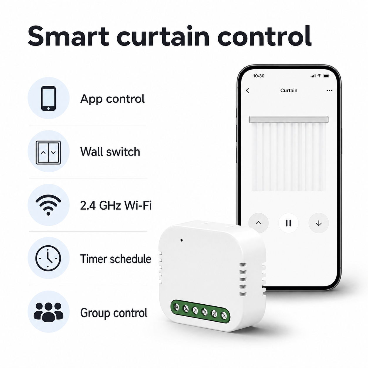 Smart curtain control features for Wi-Fi curtain module