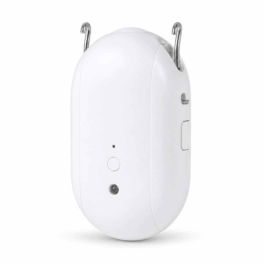 Studio packshot of white ZigBee smart curtain robot with light sensor