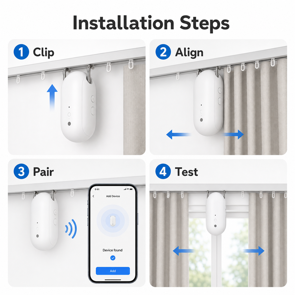 Four installation steps for smart curtain robot on curtain rail