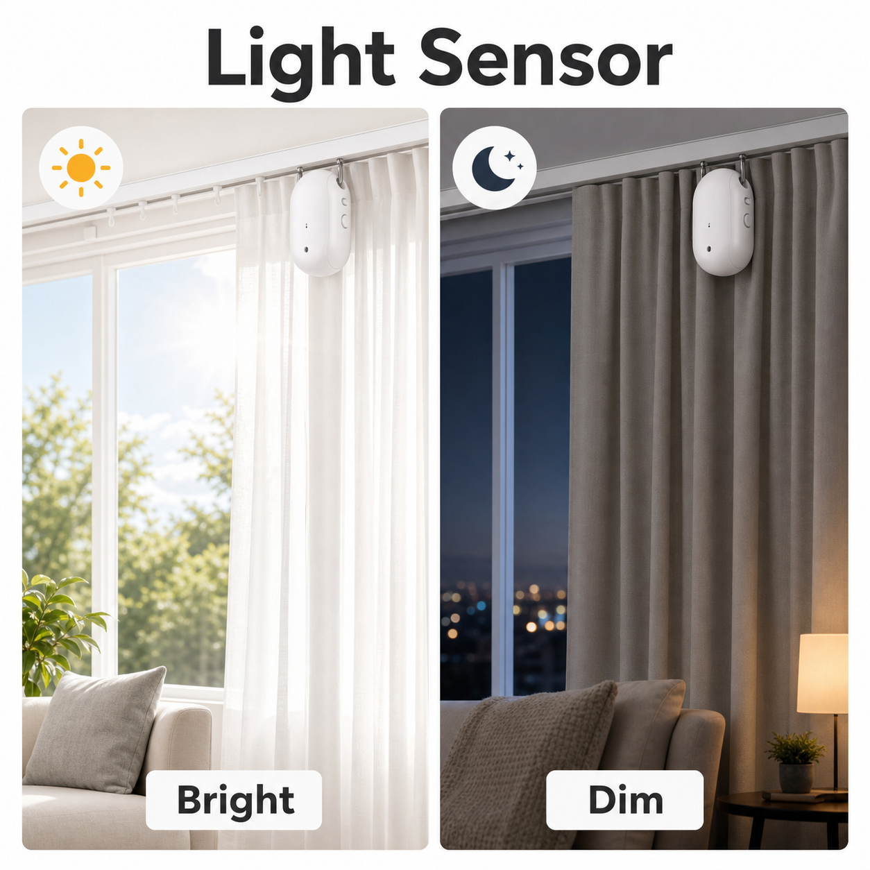 Light sensor scenes for smart curtain robot in bright and dim light