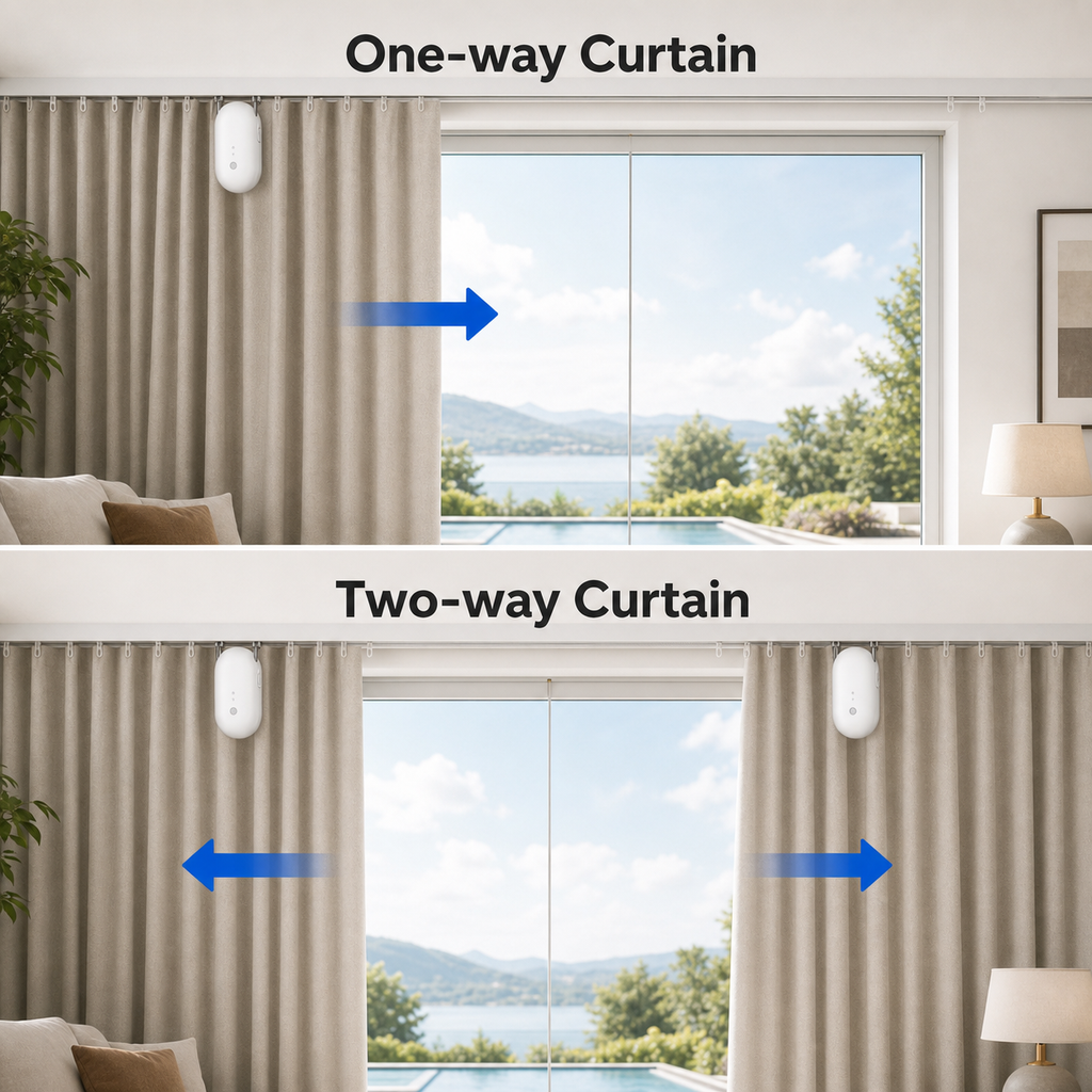 One way and two way curtain movement for smart curtain robot