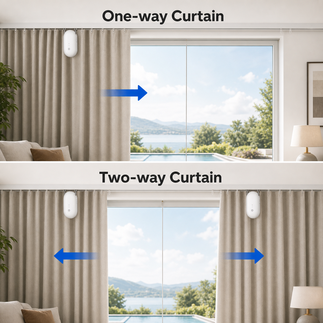 One way and two way curtain movement for smart curtain robot