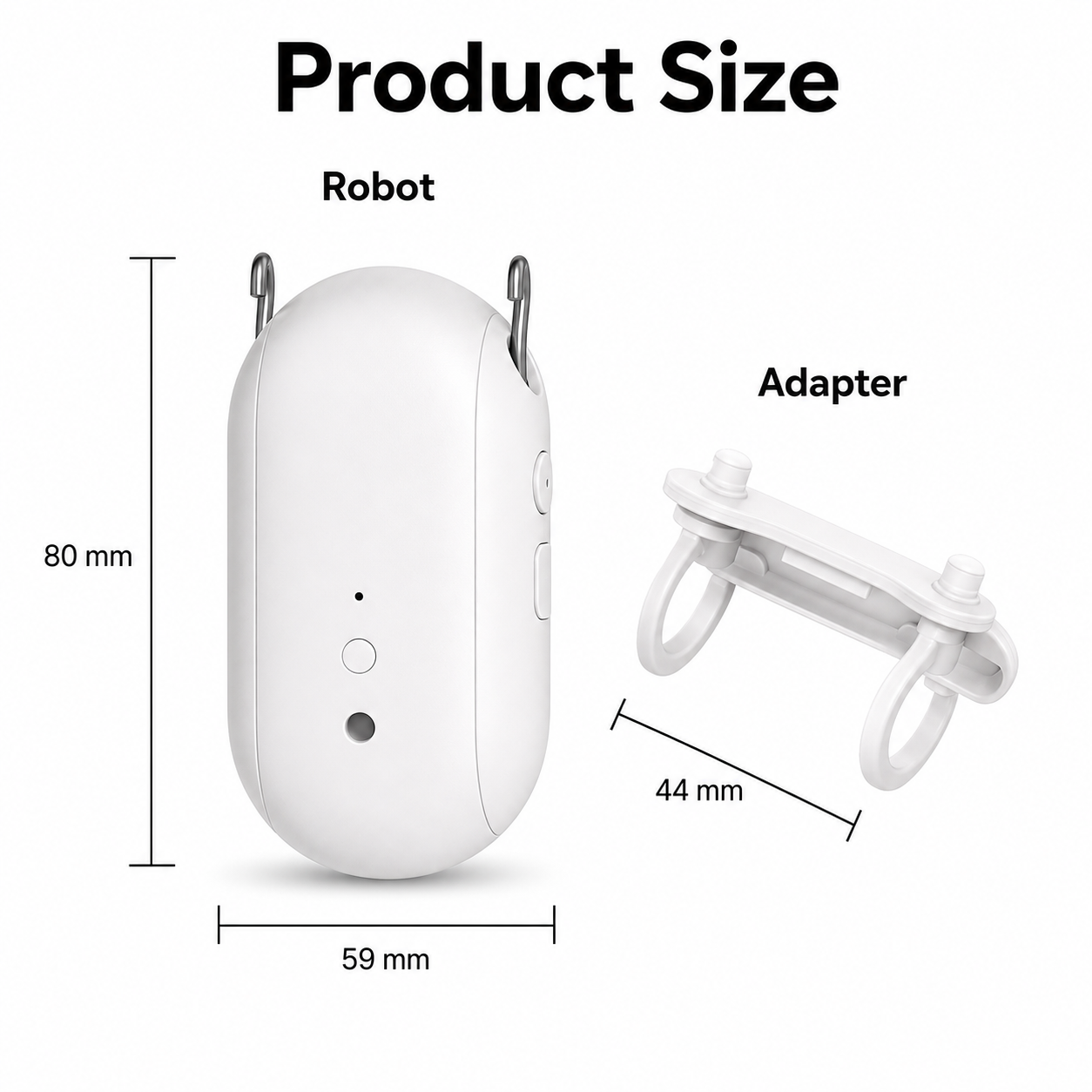 Product size diagram for smart curtain robot and rail adapter