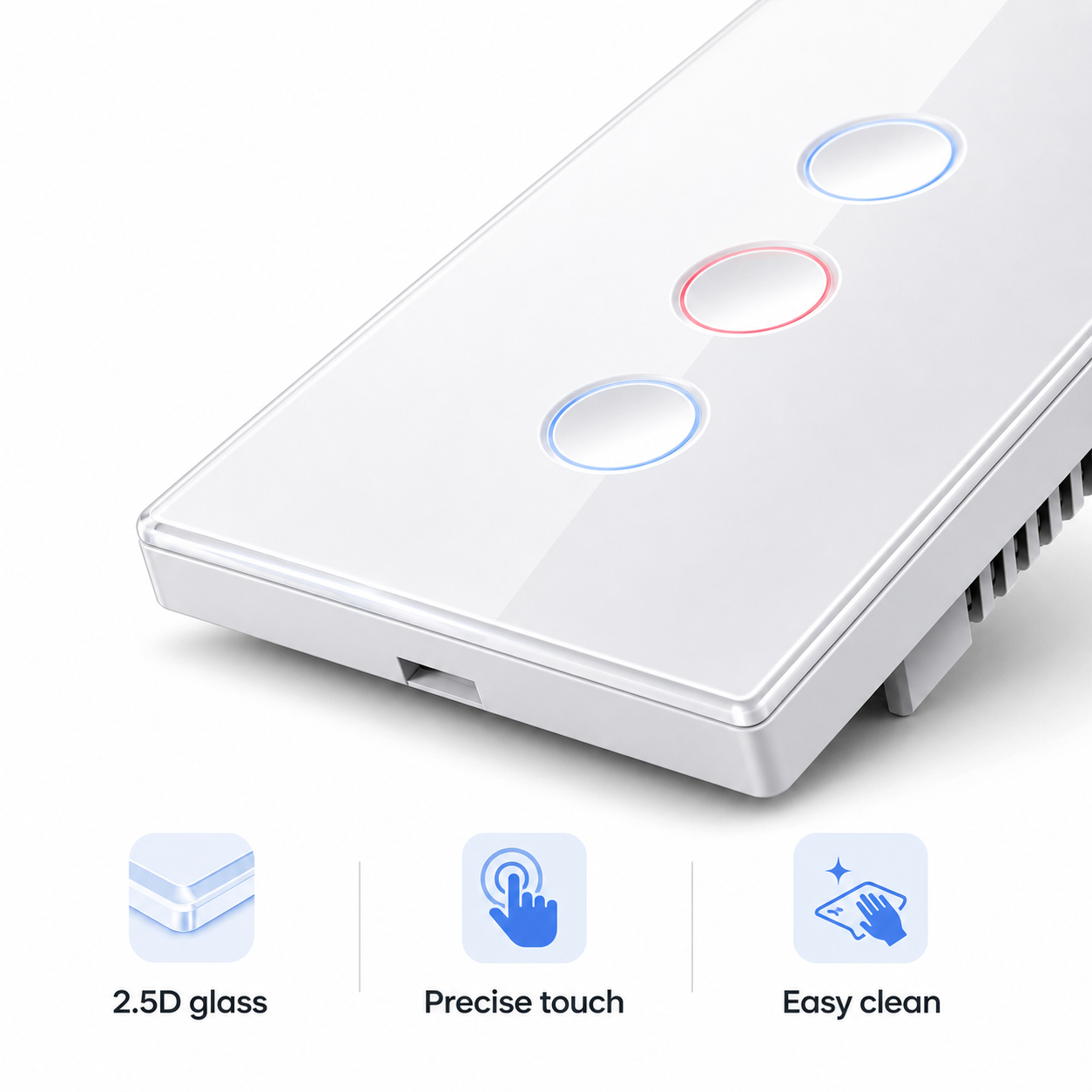NéoCurve Essential 2.5D glass panel with precise touch button detail