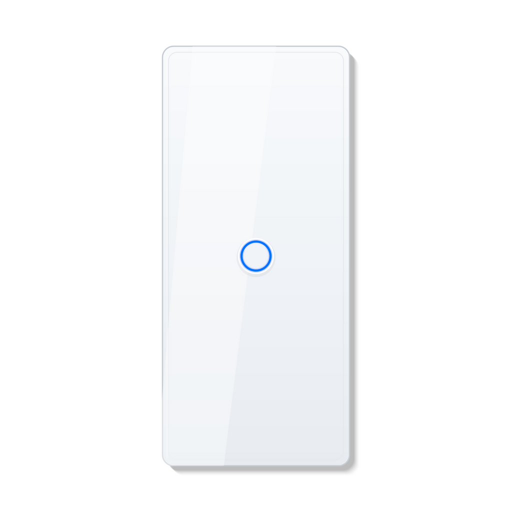 Interrupteur tactile NeoCurve Essential blanc pur a un canal sur fond studio blanc.