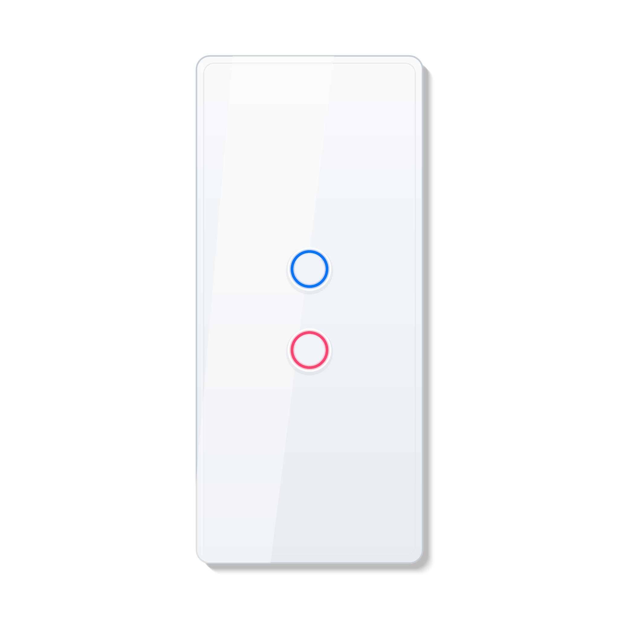 Interrupteur tactile NeoCurve Essential blanc pur a deux canaux sur fond studio blanc.