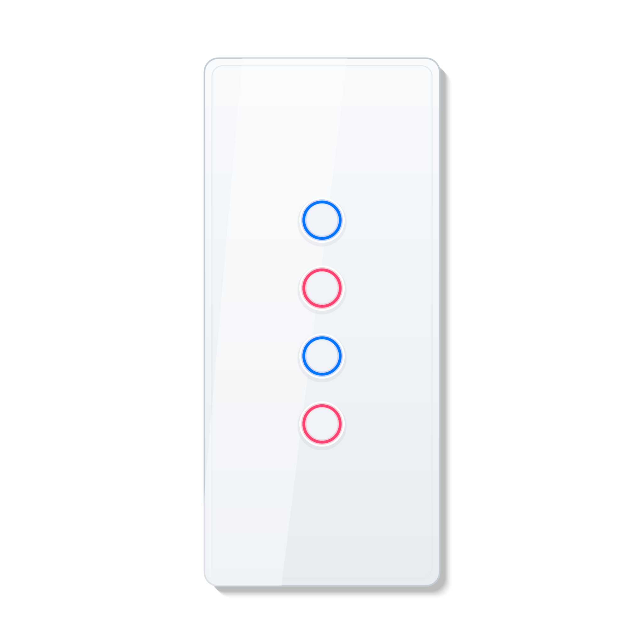 Interrupteur tactile NeoCurve Essential blanc pur a quatre canaux sur fond studio blanc.