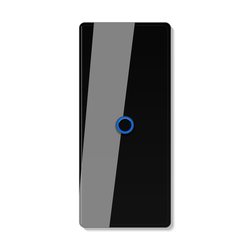 Interrupteur tactile NeoCurve Essential noir absolu a un canal sur fond studio blanc.