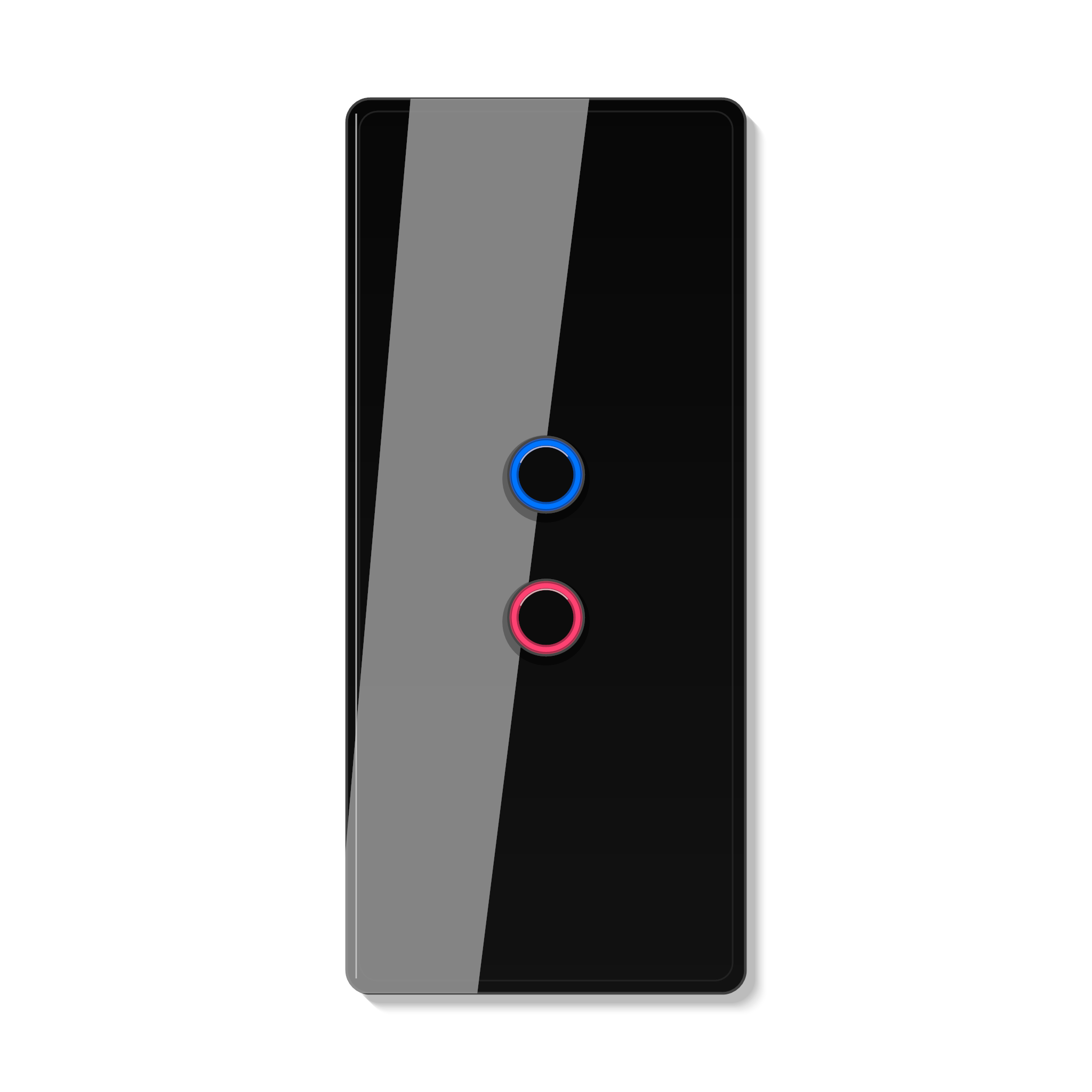 Interrupteur tactile NeoCurve Essential noir absolu a deux canaux sur fond studio blanc.