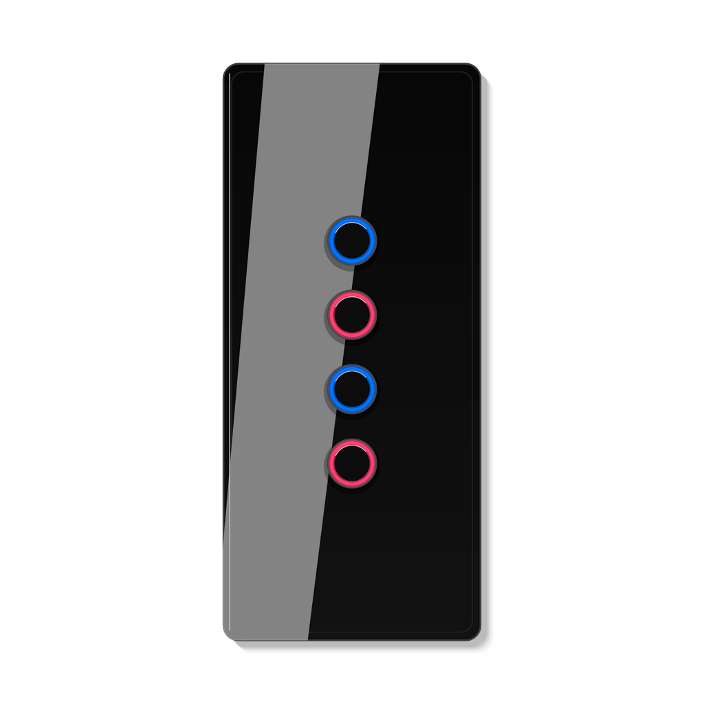 Interrupteur tactile NeoCurve Essential noir absolu a quatre canaux sur fond studio blanc.