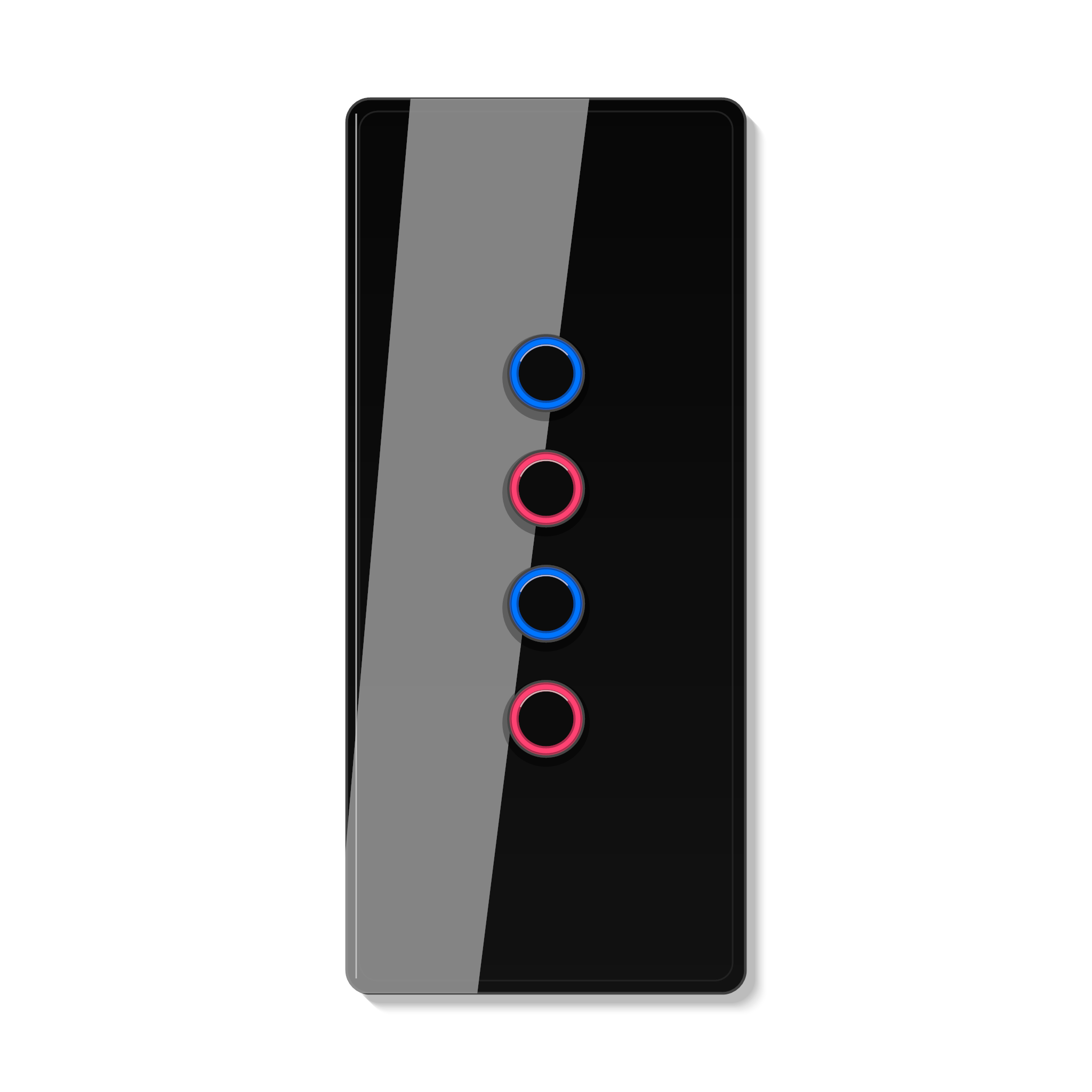 Interrupteur tactile NeoCurve Essential noir absolu a quatre canaux sur fond studio blanc.