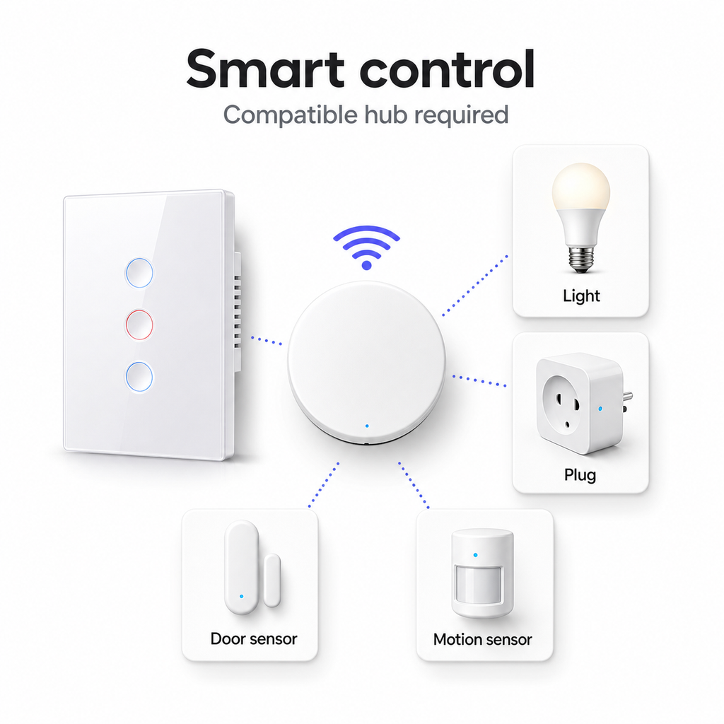 NéoCurve Essential smart control diagram with compatible hub and generic devices