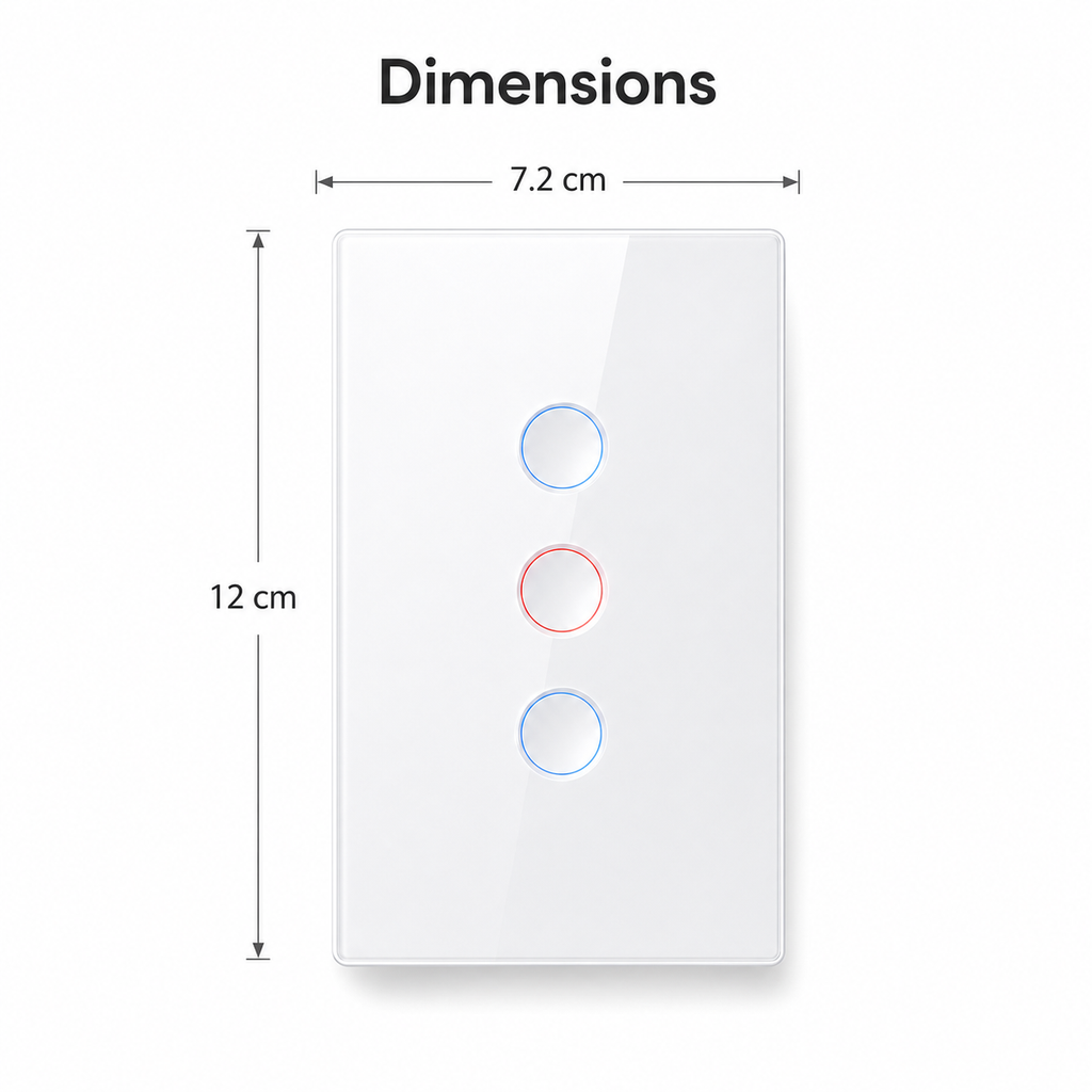 NéoCurve Essential three-zone touch switch dimensions diagram