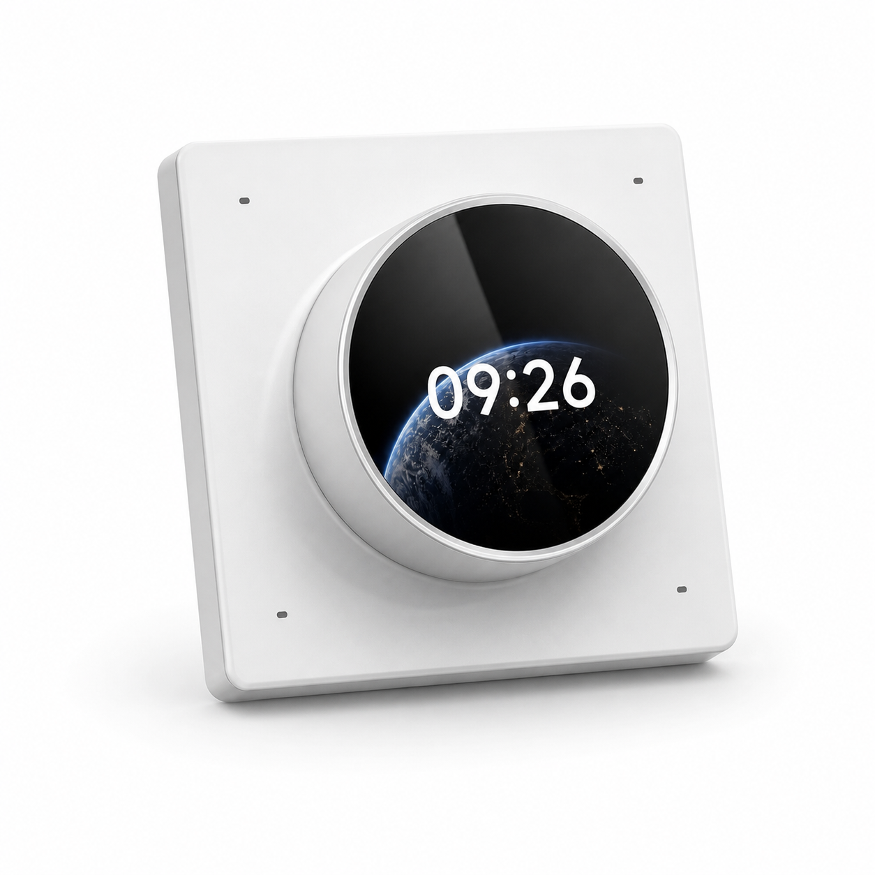 Studio packshot of NéoDial Hub Pro white rotary touchscreen control panel