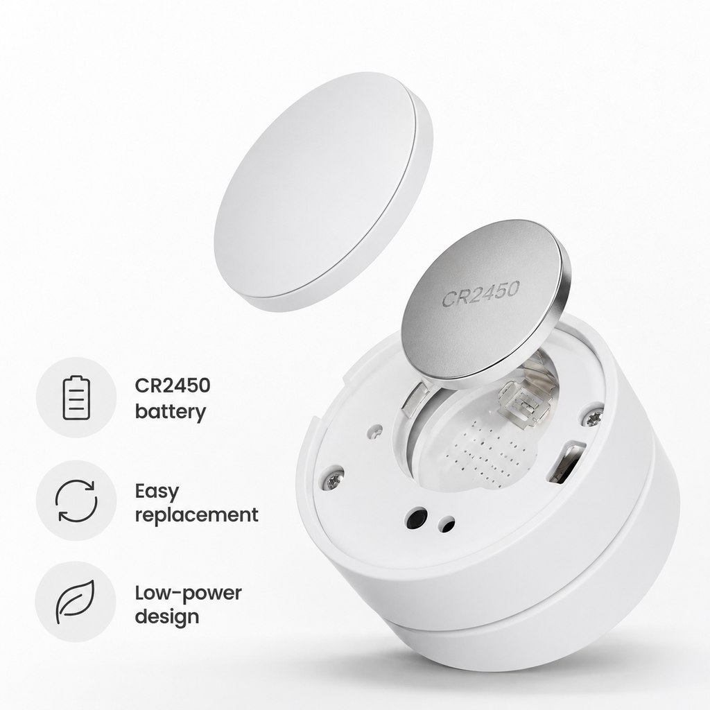 CR2450 battery detail for white Zigbee rotary scene button