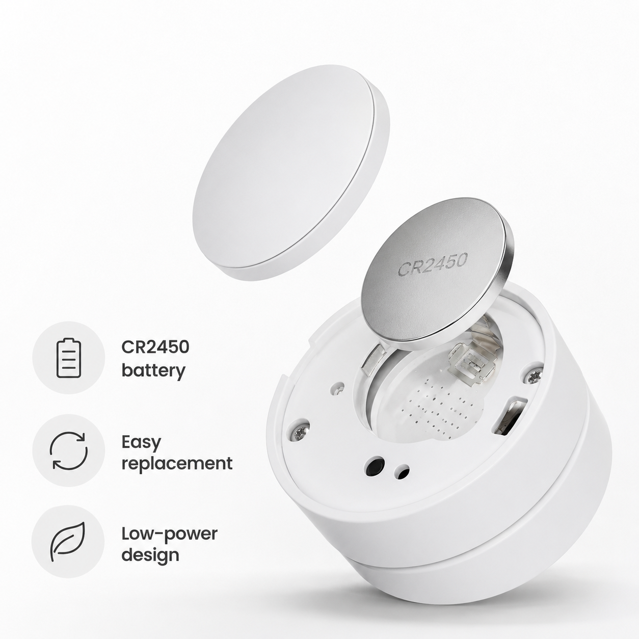 CR2450 battery detail for white Zigbee rotary scene button