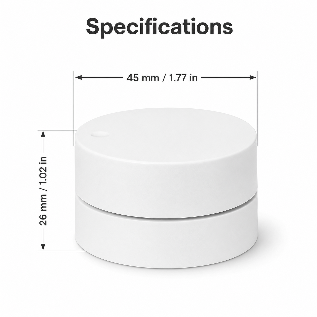 Dimension specification diagram for white rotary scene button