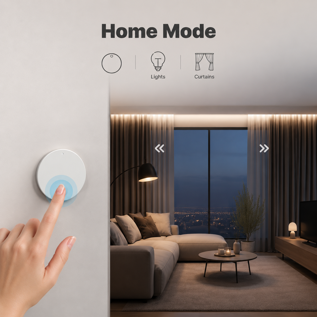 Home mode scene control using white Zigbee rotary button