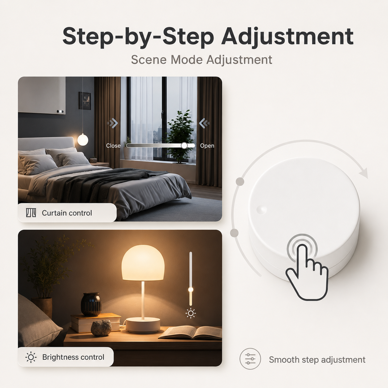 Scene mode brightness adjustment with white rotary Zigbee button