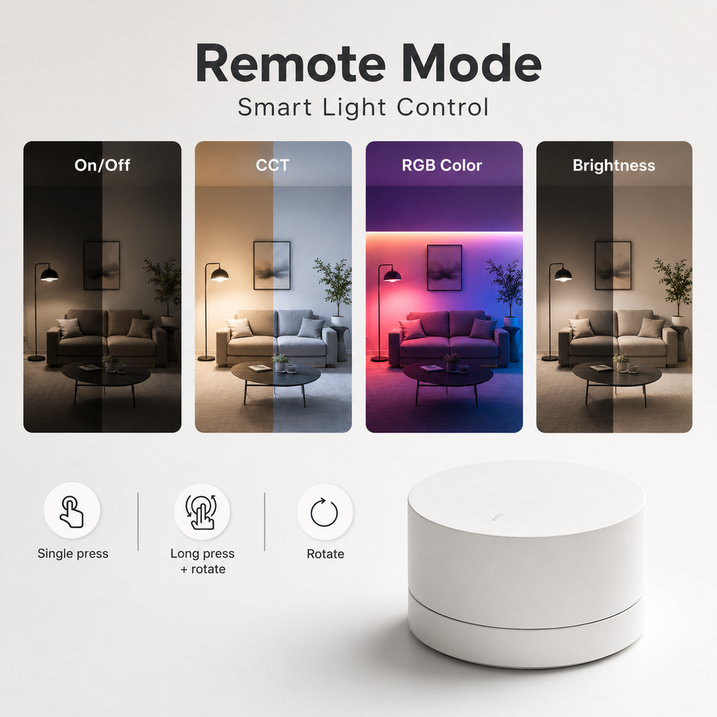 Smart light control modes for white Zigbee rotary scene button