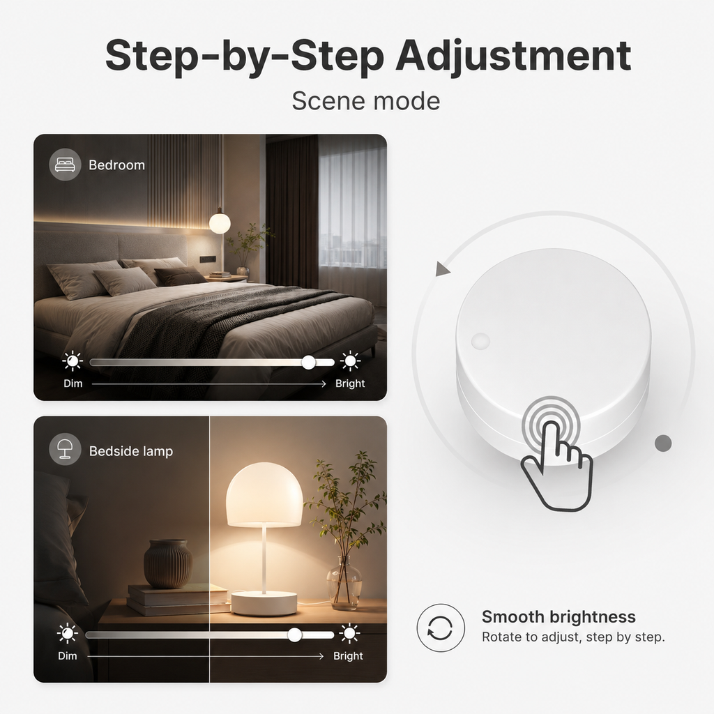 Step-by-step lighting adjustment with Zigbee rotary scene button