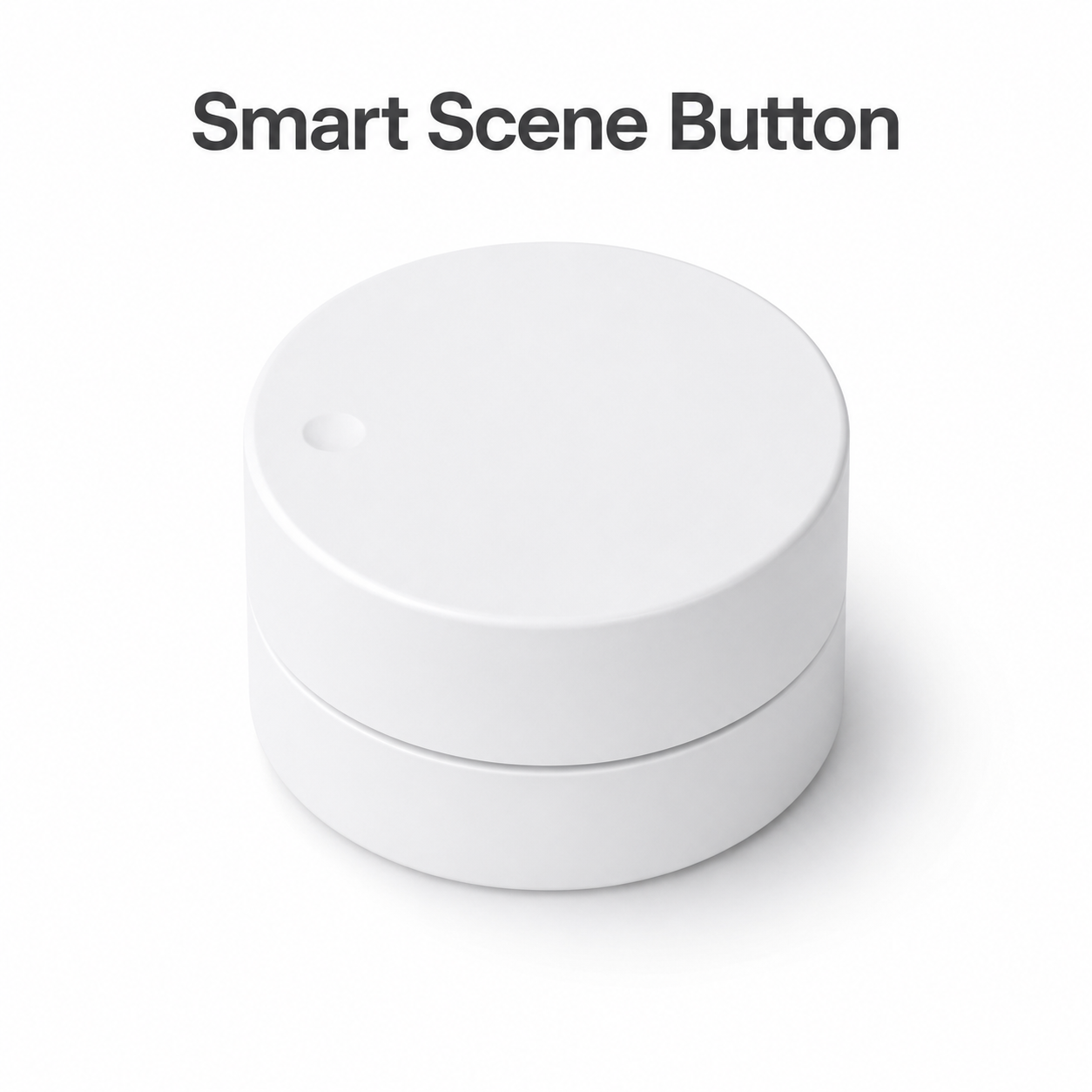 Studio product display of white smart rotary scene button