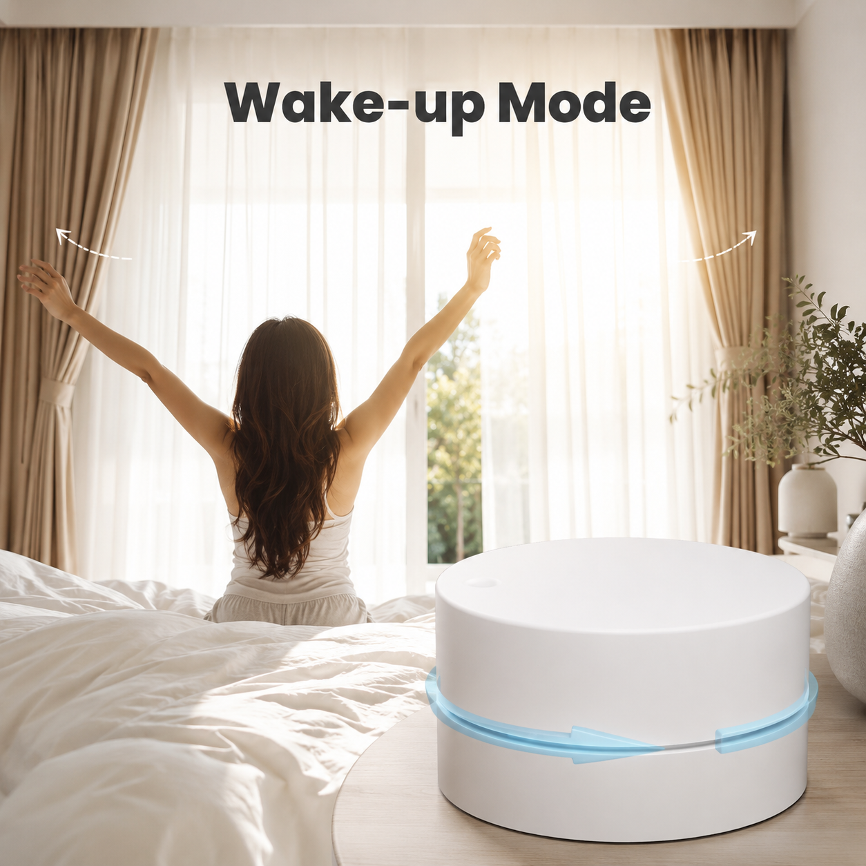 Wake-up mode morning scene with white rotary button