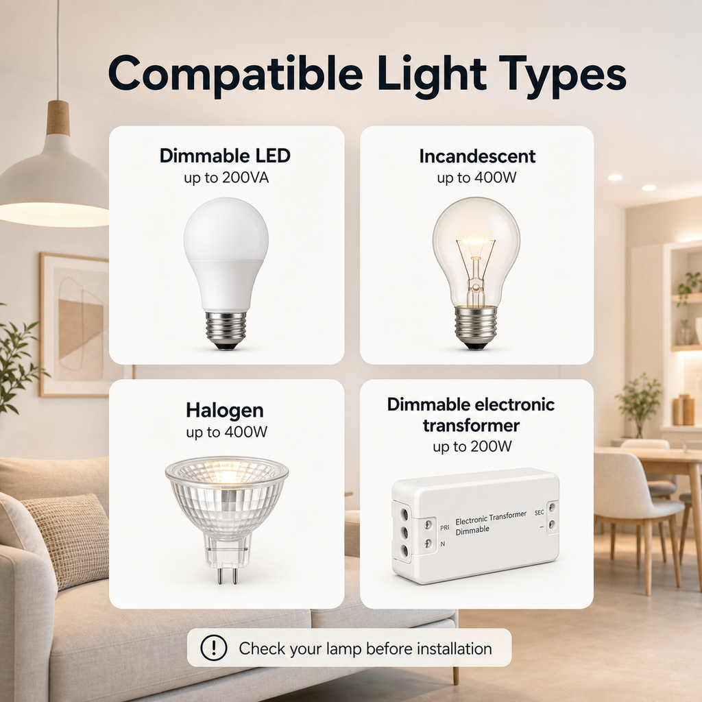 Compatible light types for Wi-Fi Matter dimmer
