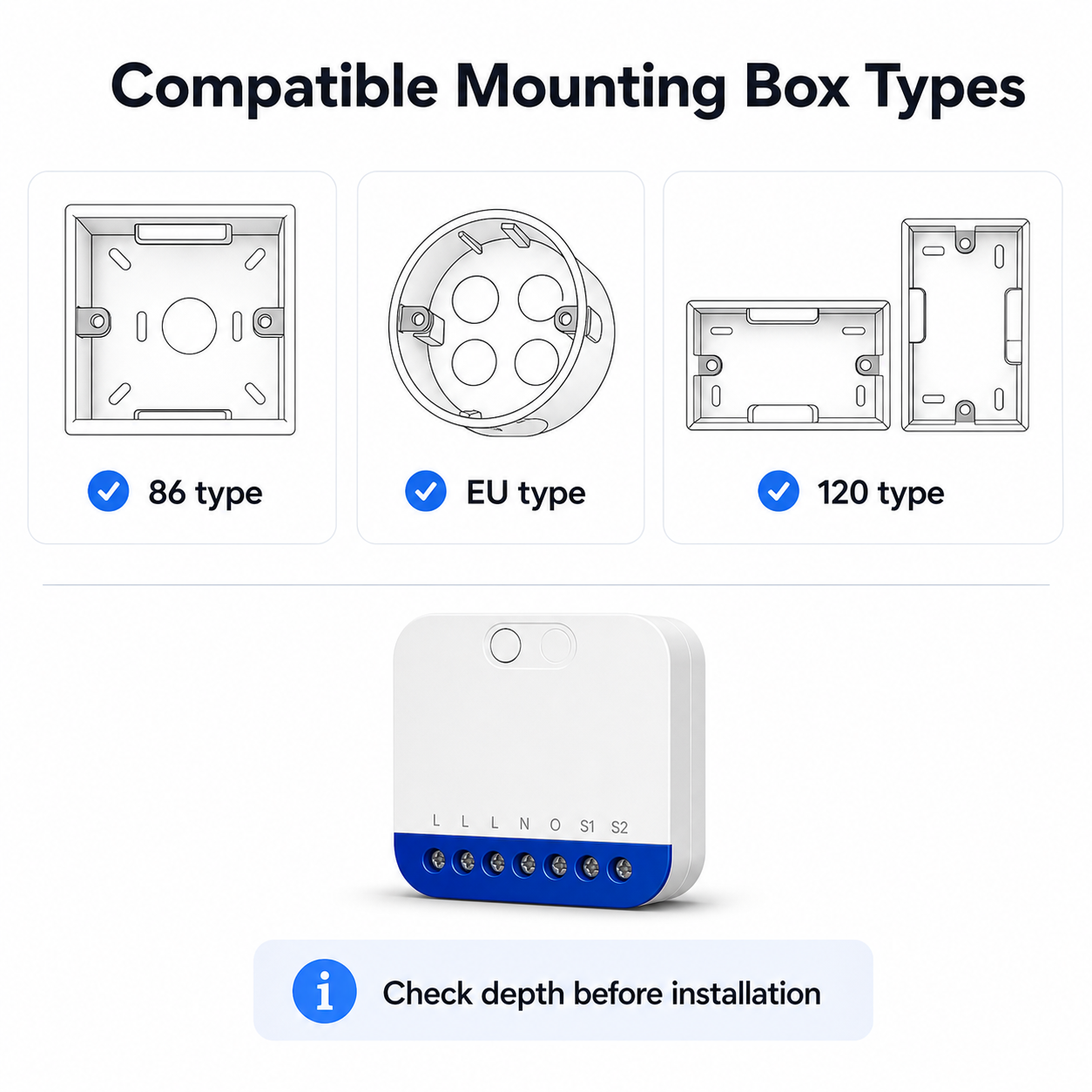 Compatible mounting box types for compact Wi-Fi dimmer module