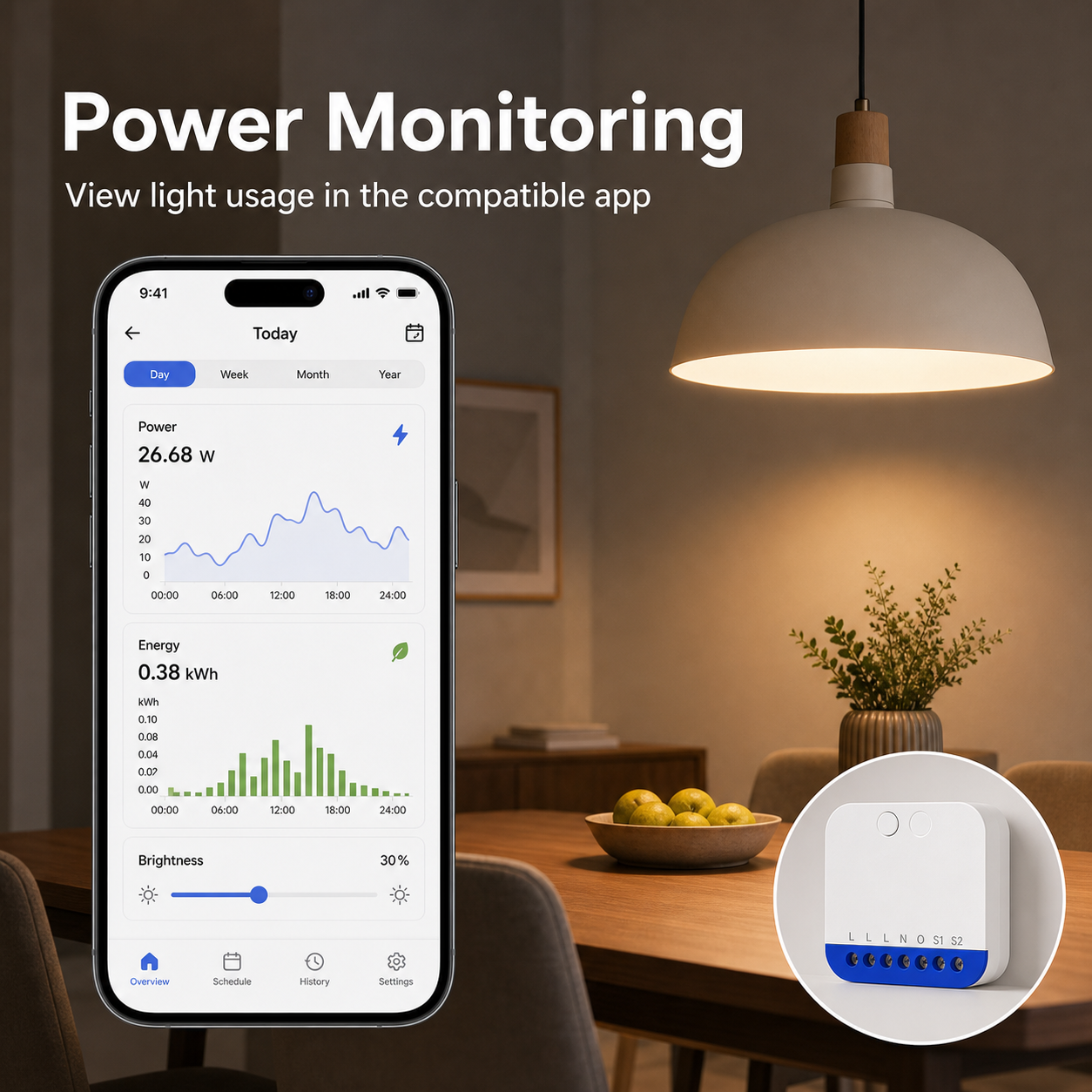 Power monitoring dashboard for Wi-Fi Matter dimmer