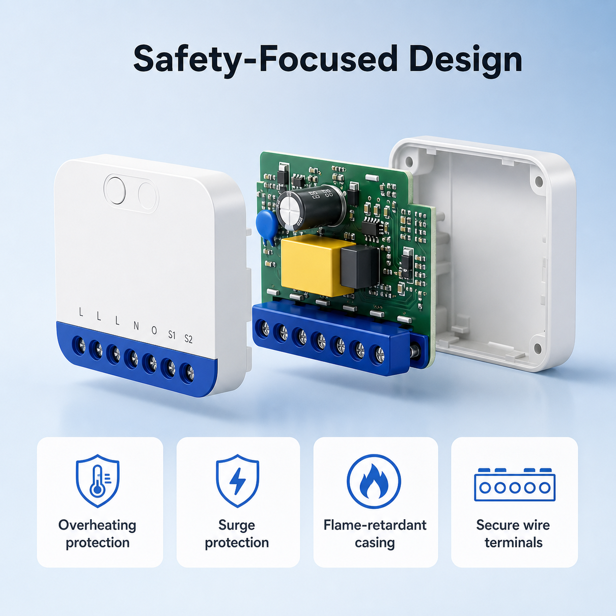 Safety protection features for compact Wi-Fi Matter dimmer module