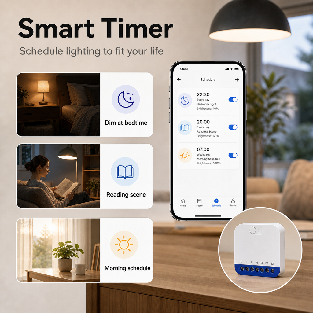 Smart timer scenes for scheduled lighting control