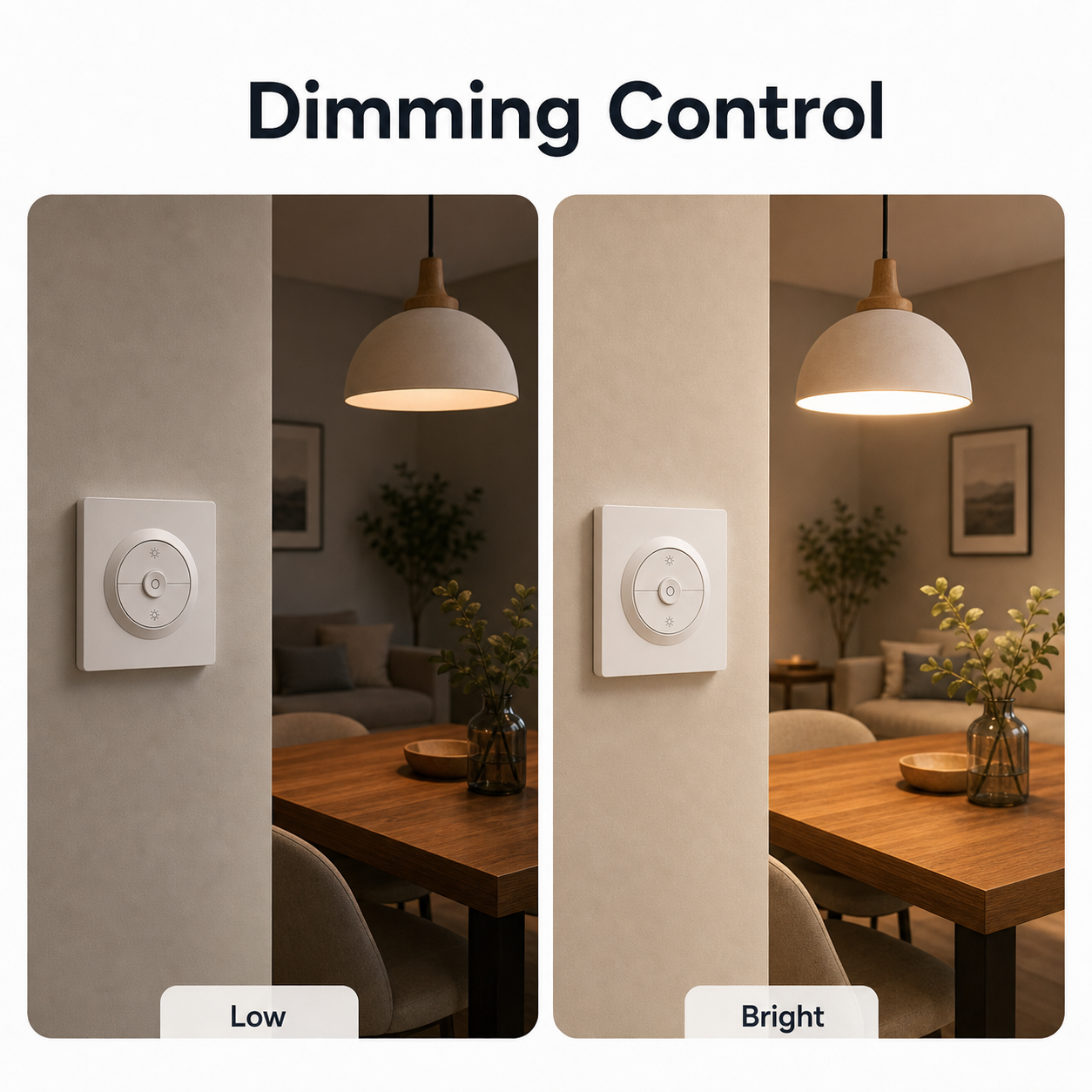 Dimming control scene showing low and bright lighting levels