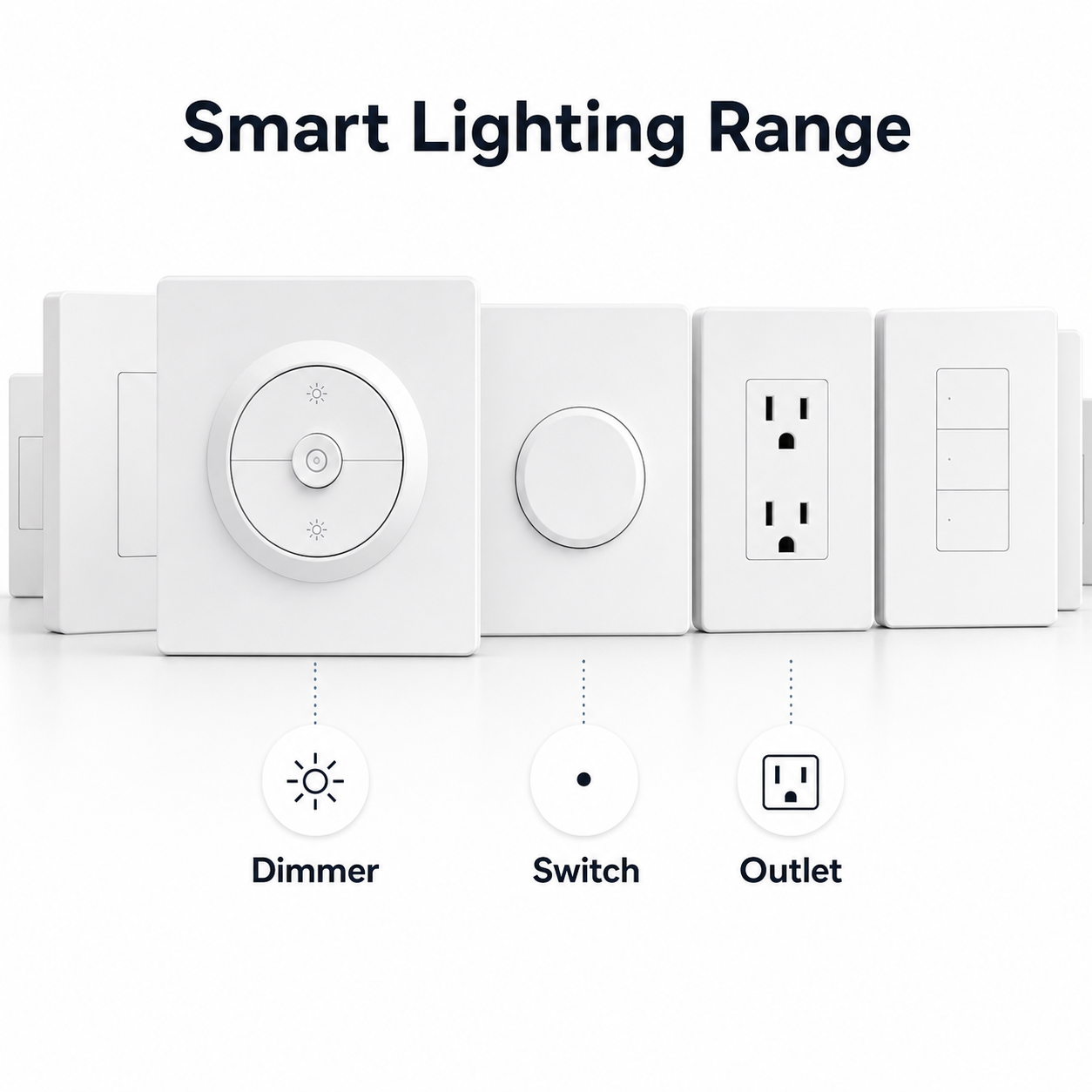 Smart lighting range with dimmer switch and outlet modules