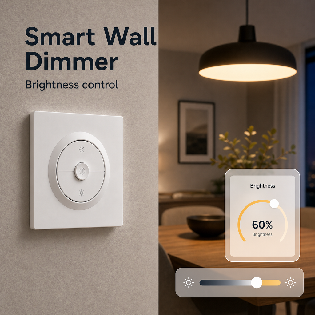 Smart wall dimmer lifestyle scene with brightness control slider